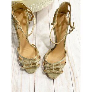 Badgley Mischa Gold Leather Ankle Strap Heels 6M